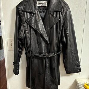 Pelle Studio Black Leather Double breasted belted Jacket woman’s XL